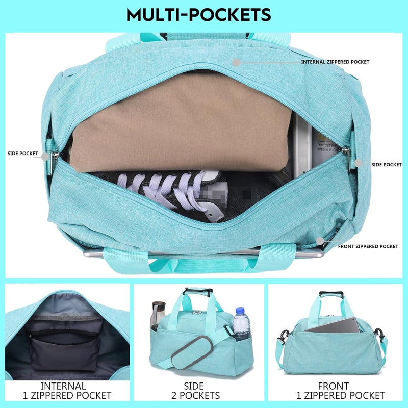 Ineetatu 14 inch Small Gym Bag for Women & Men, Mini Duffel Bag for Travel Sports Lightweight Carry On Bag (Light Green) - Image 2